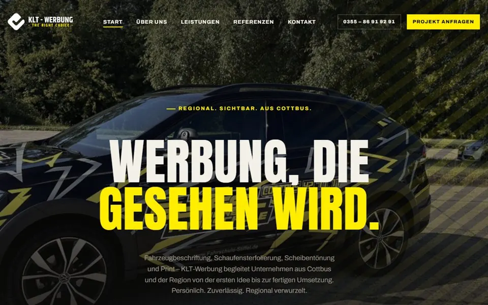 Startseite der Website von KLT-Werbung