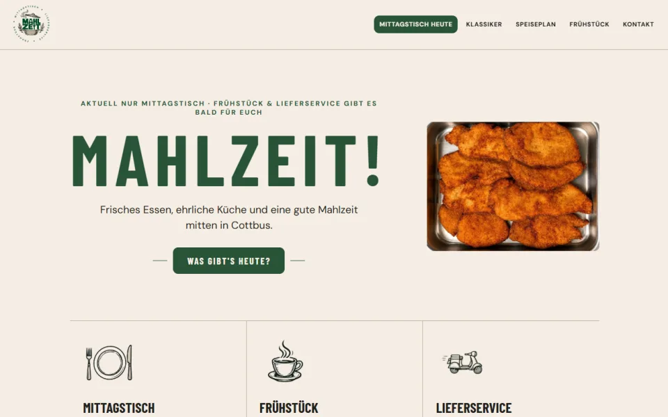 Startseite der Website von Mahlzeit Cottbus: Website Relaunch